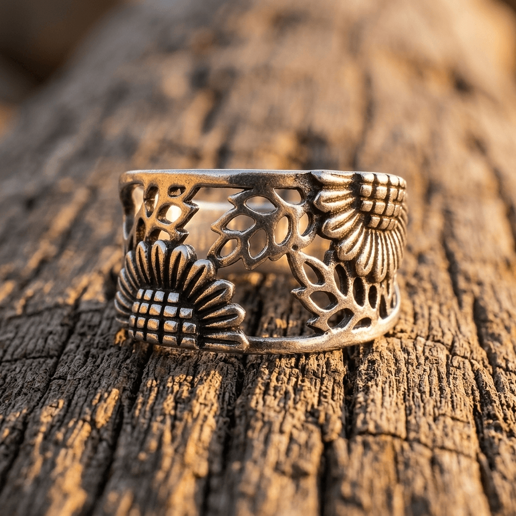 Bohemian Copper Hollow Sunflower Statement Ring