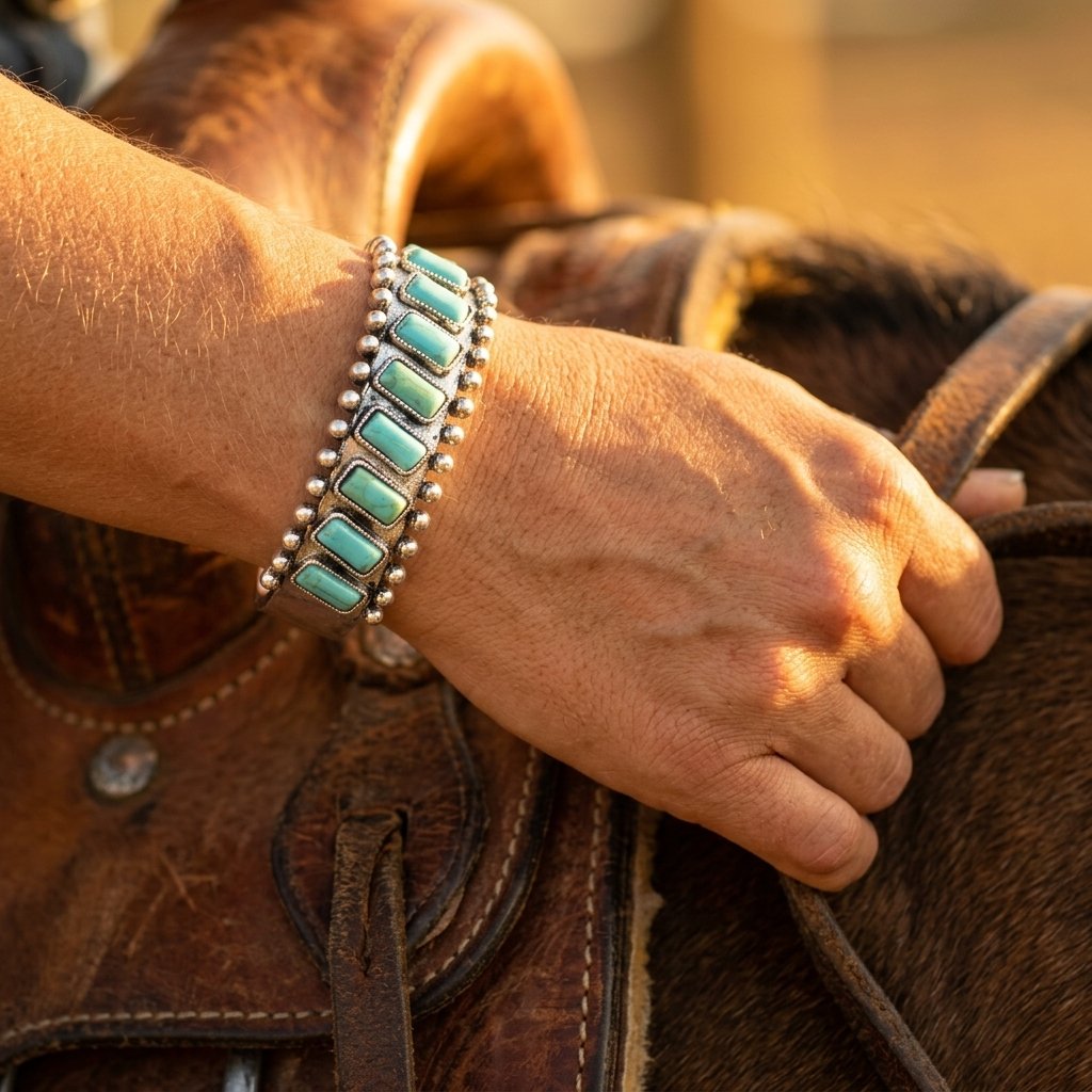 Southwestern Brass Turquoise Rectangle Bracelet