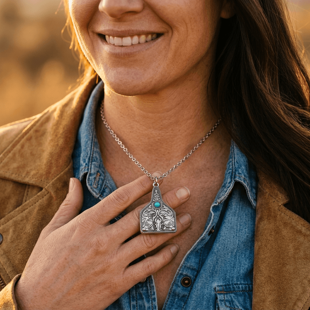 Scrollwork Tag Gold Pendant Necklace