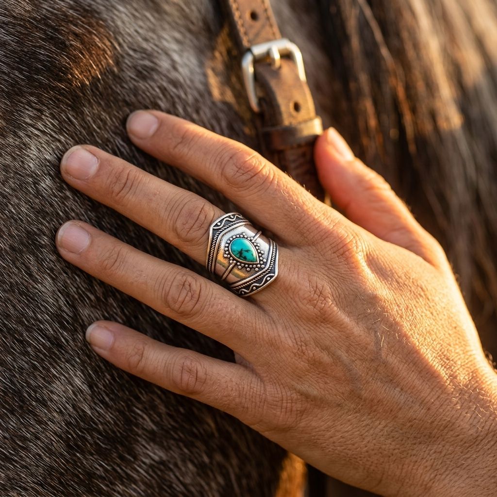 Vintage Silver Turquoise Oval Filigree Ring