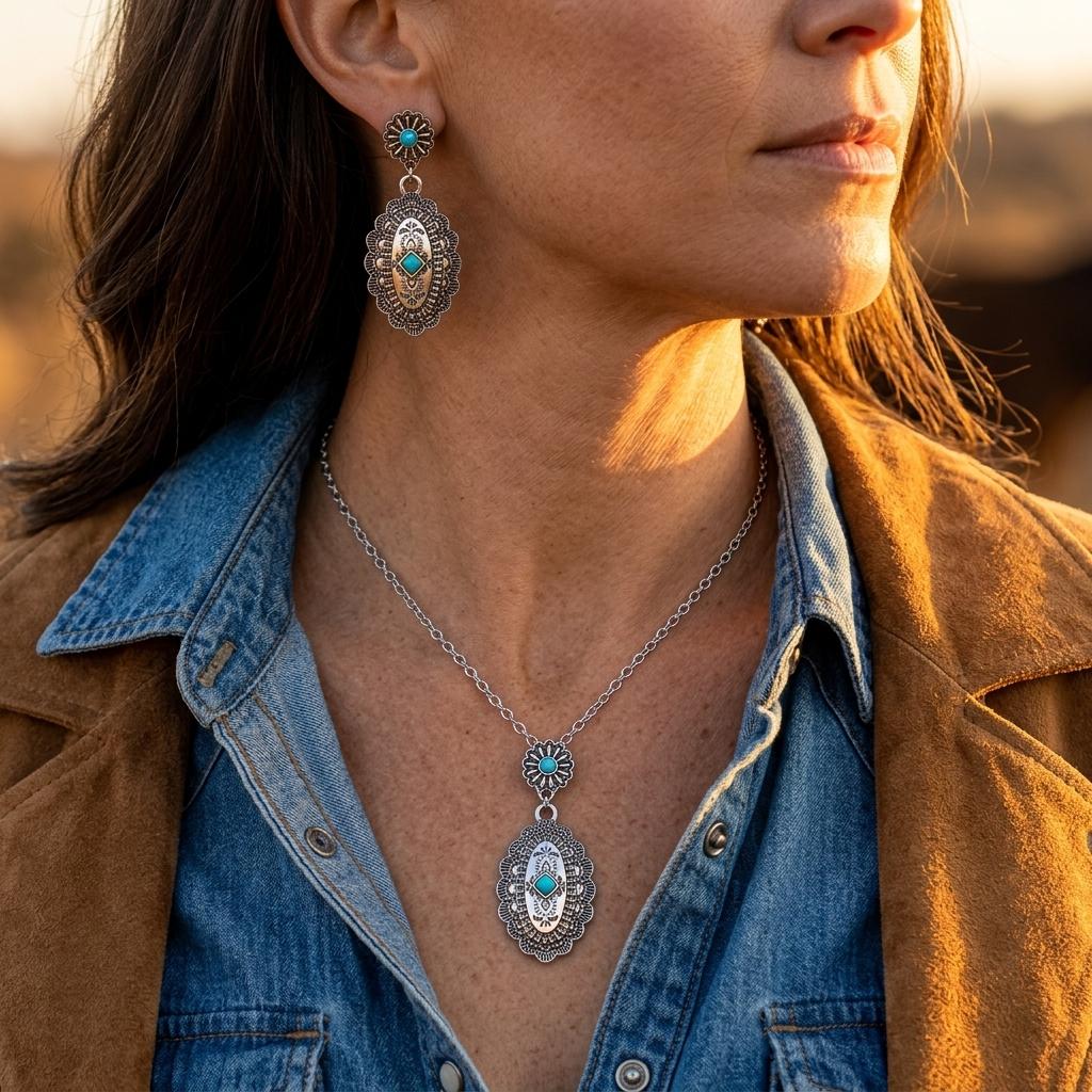 Boho Gold Floral Oval Jewelry Set