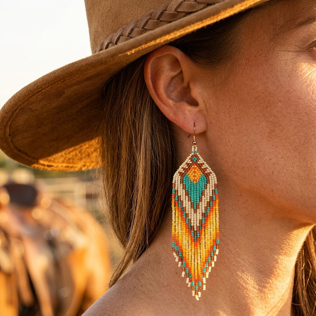 Bohemian Beaded Tassel Gold Turquoise Fringe Earrings