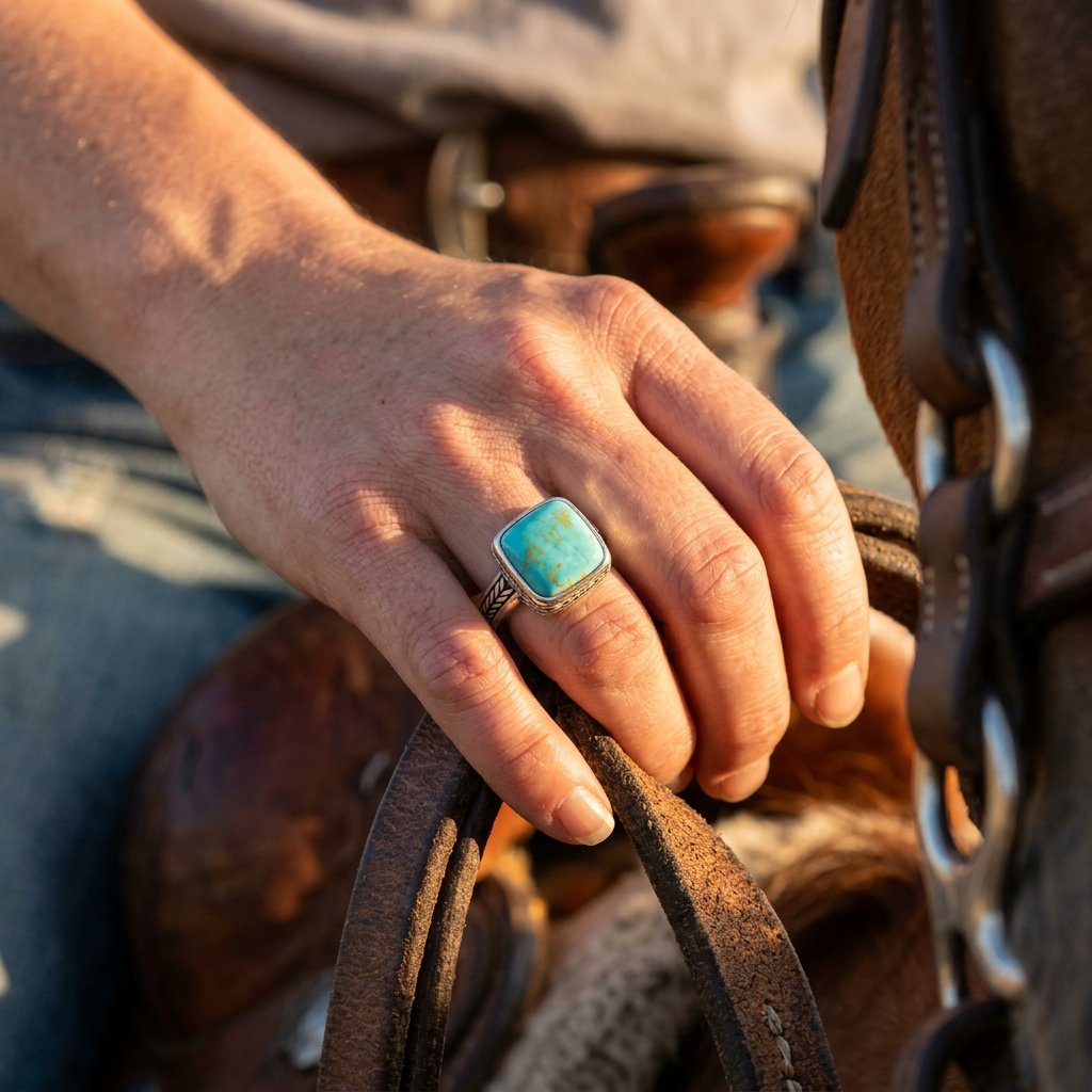 Boho Silver Turquoise Square Ring