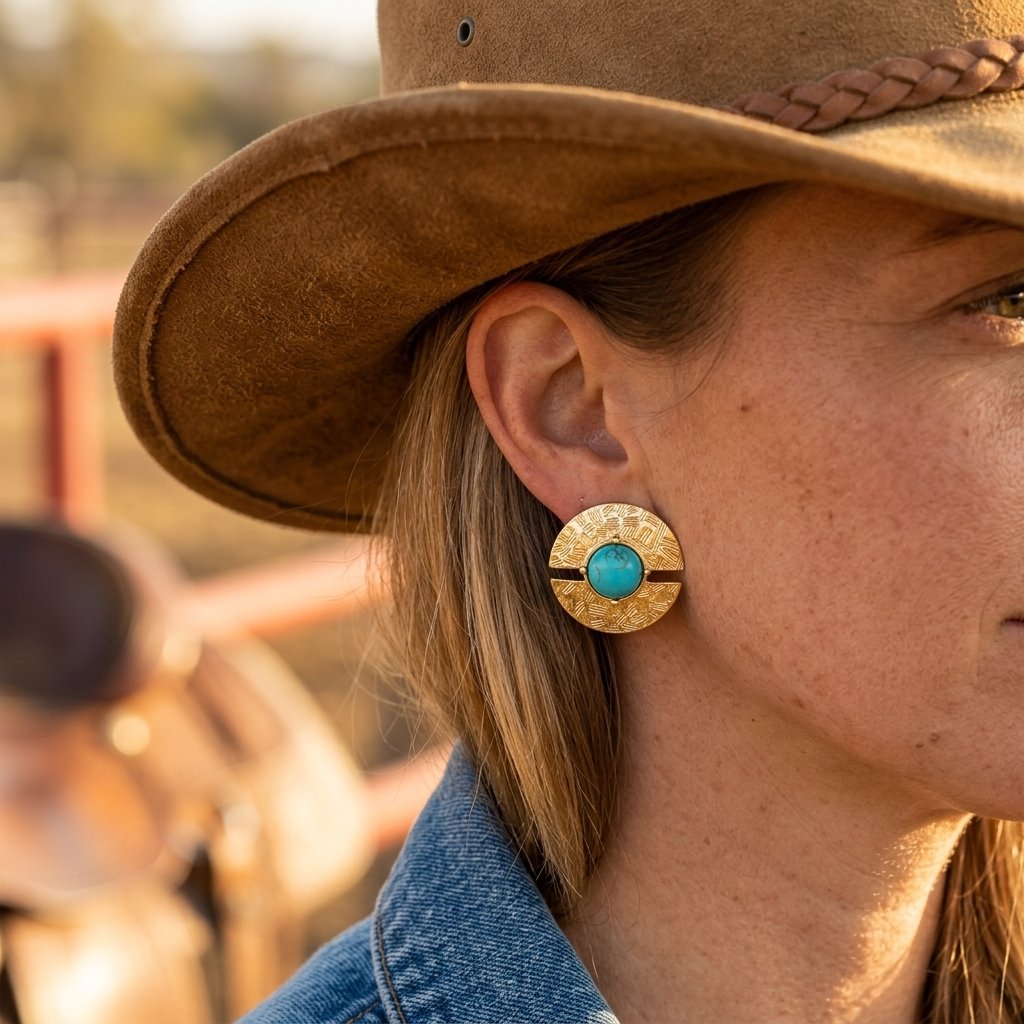 Boho Gold Turquoise Textured Earrings