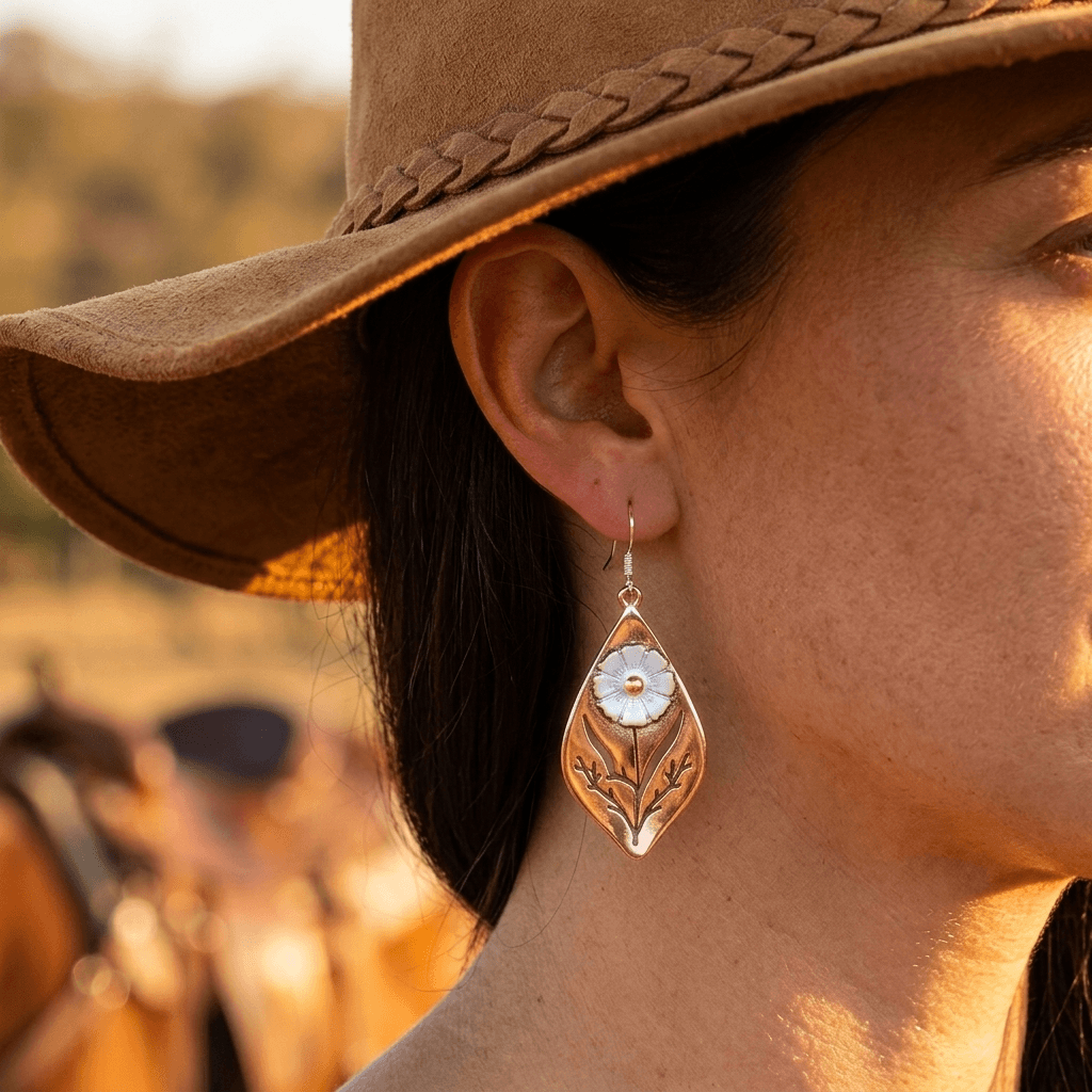 Rustic Handmade Copper Flower Earrings