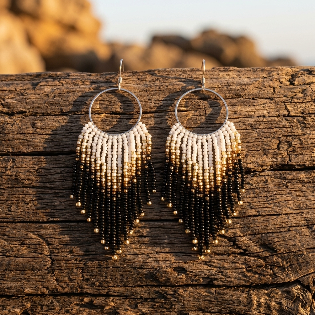 Bohemian Gradient Beaded Tassel Earrings