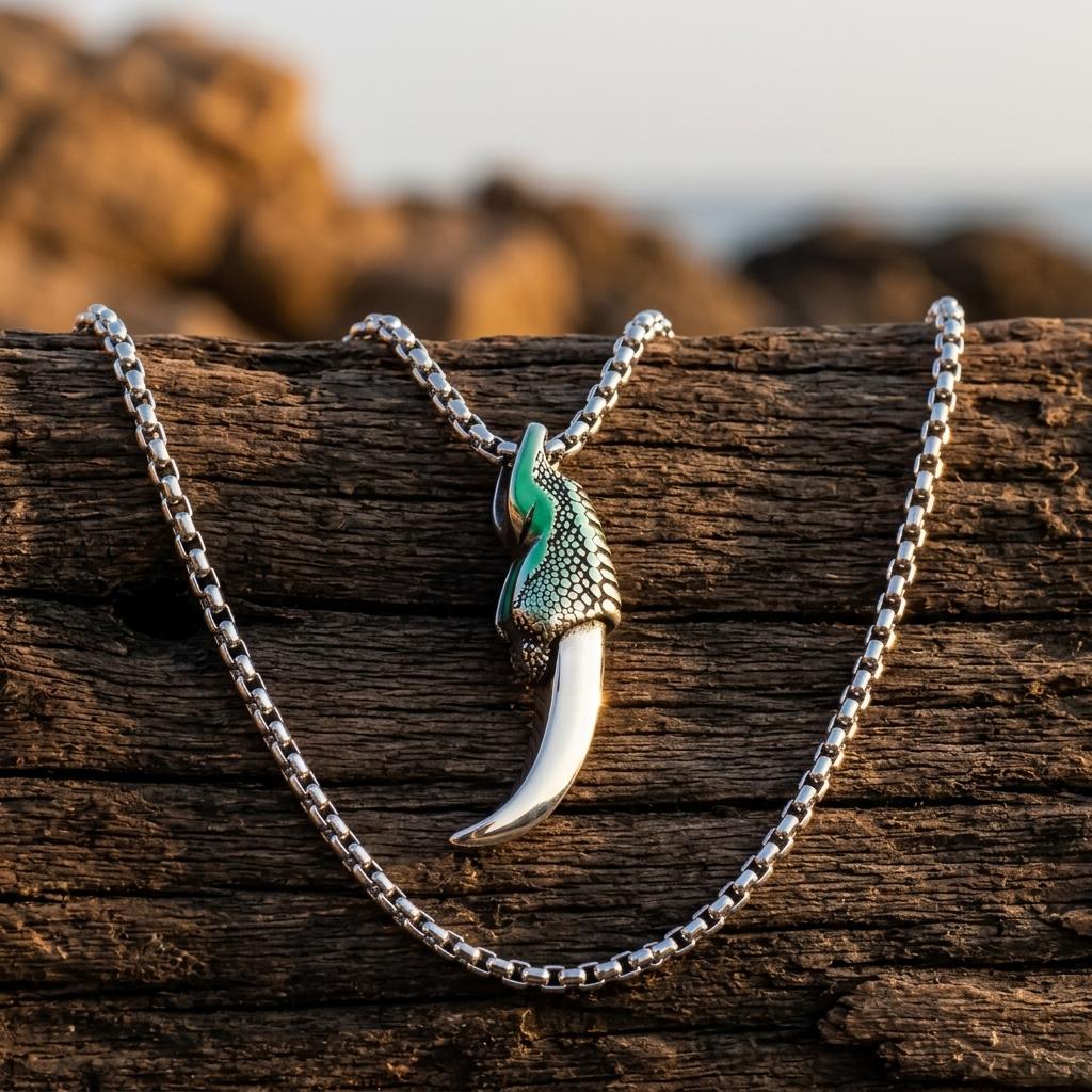 Vintage Silver Turquoise Claw Tooth Necklace