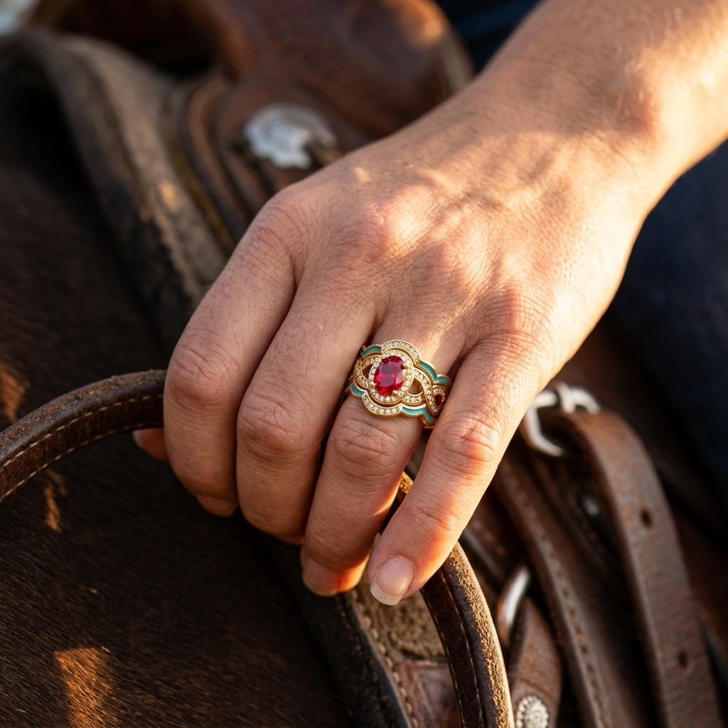 Vintage Gold Ruby Oval Turquoise Ring