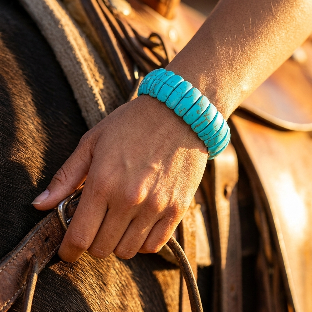Bohemian Turquoise Beaded Silver Statement Bracelet