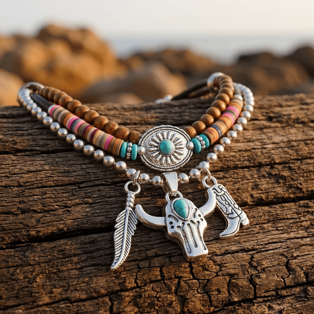 Turquoise Bull Skull Necklace