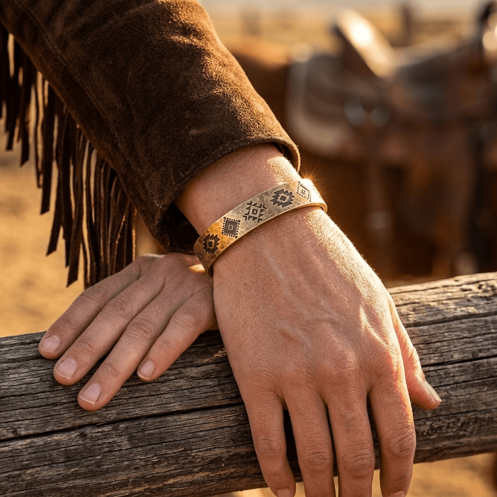 Ethnic Style Gold Geometric Open Cuff Bracelet