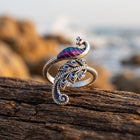 Vintage Silver Purple Peacock Filigree Ring