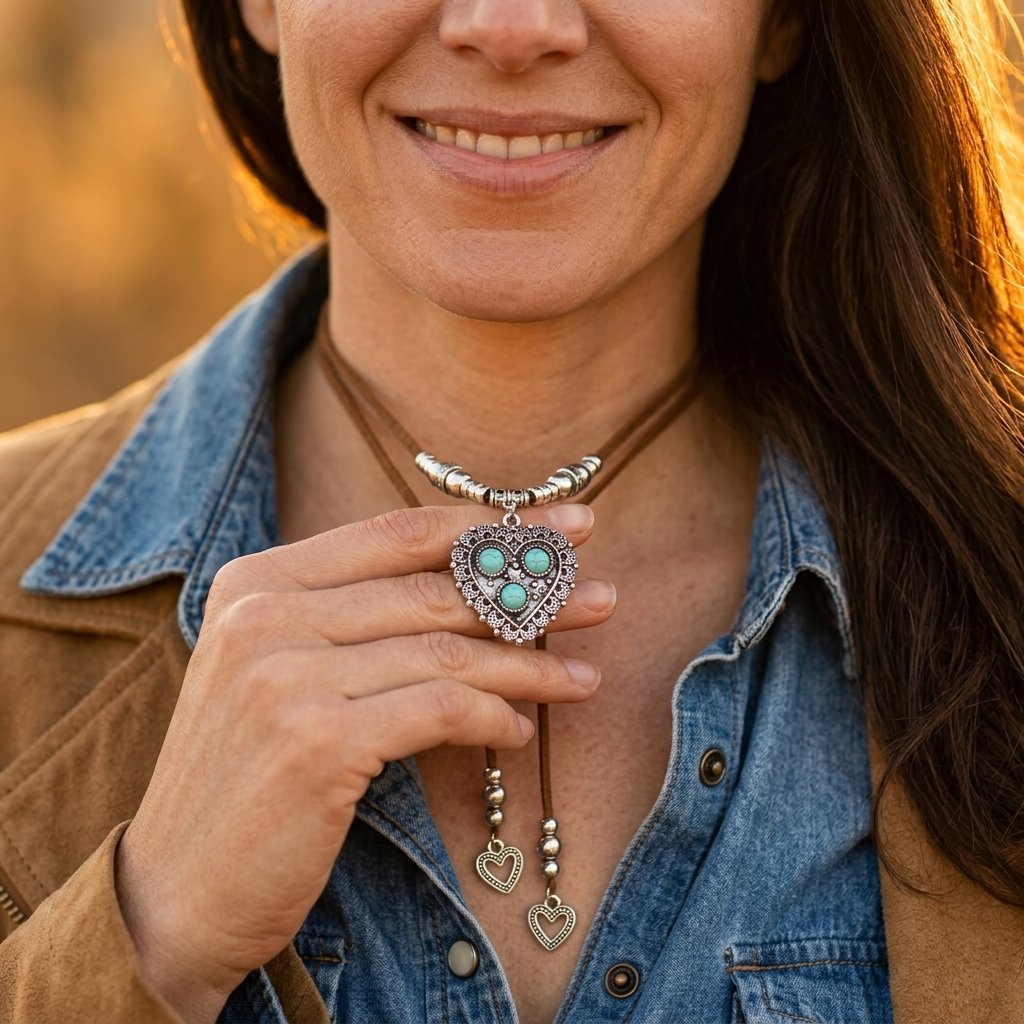 Boho Silver Turquoise Filigree Heart Necklace