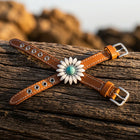 Boho Silver Daisy Turquoise Leather Bracelet