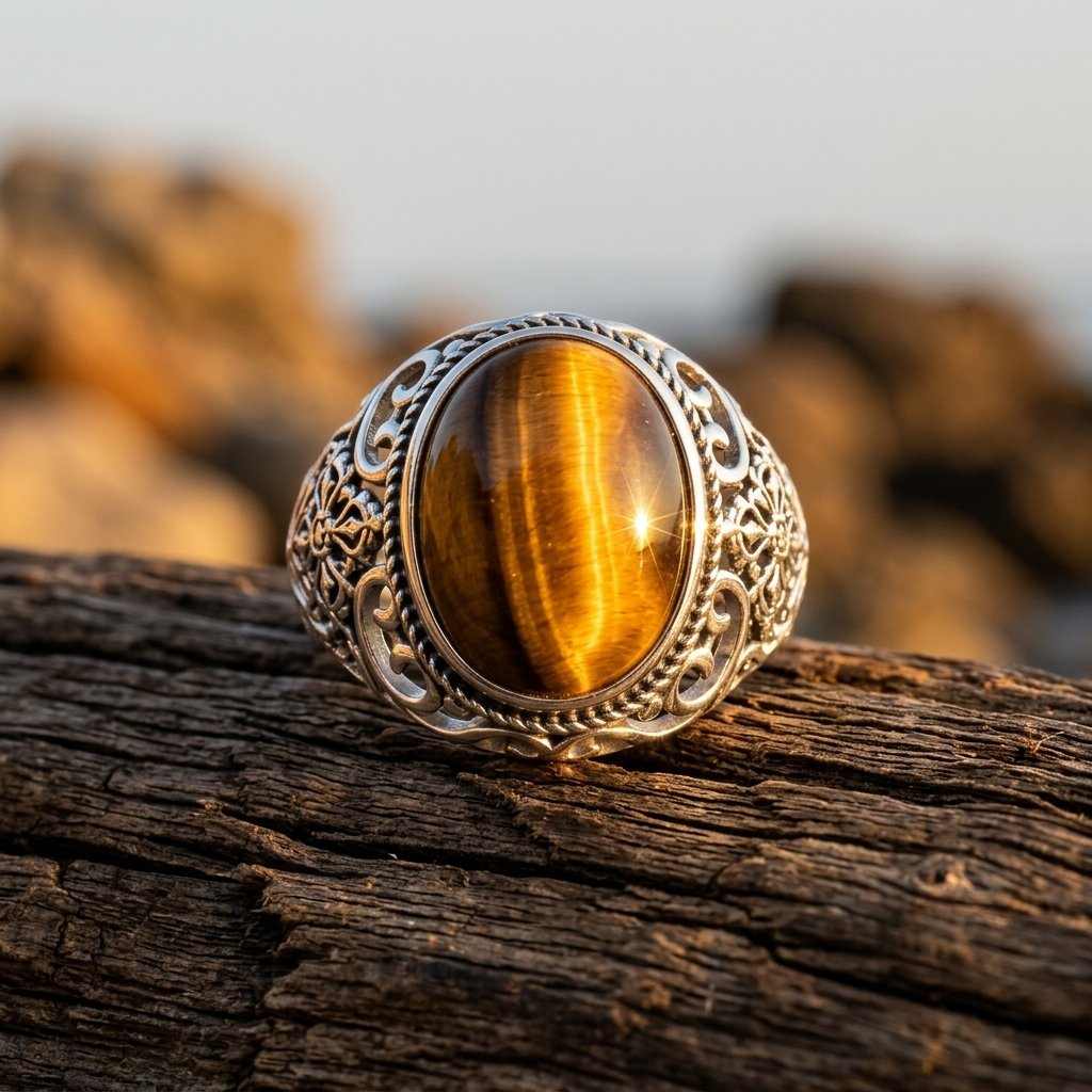 Vintage Silver Tiger Eye Oval Ring