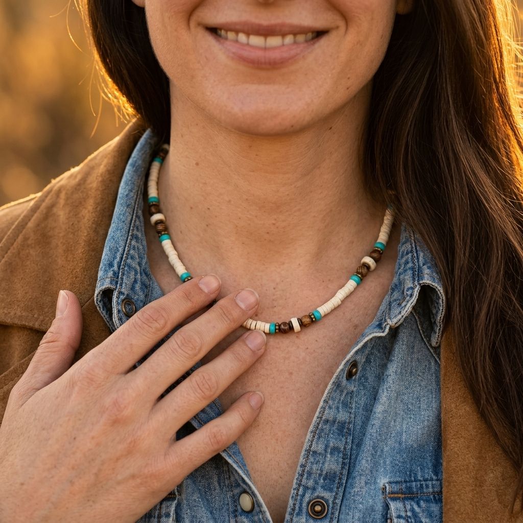 Boho Coconut Shell Turquoise Beaded Necklace