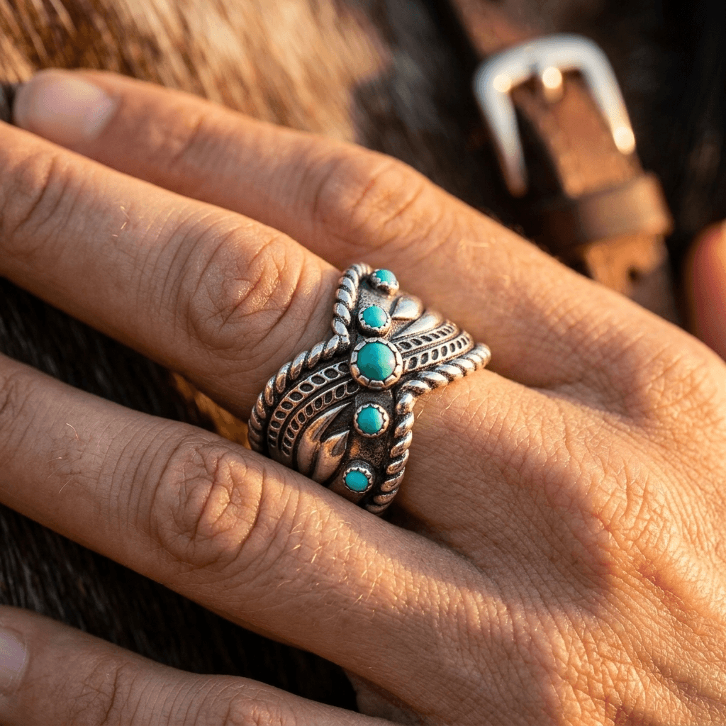Bohemian Turquoise Inlay Wide Ring