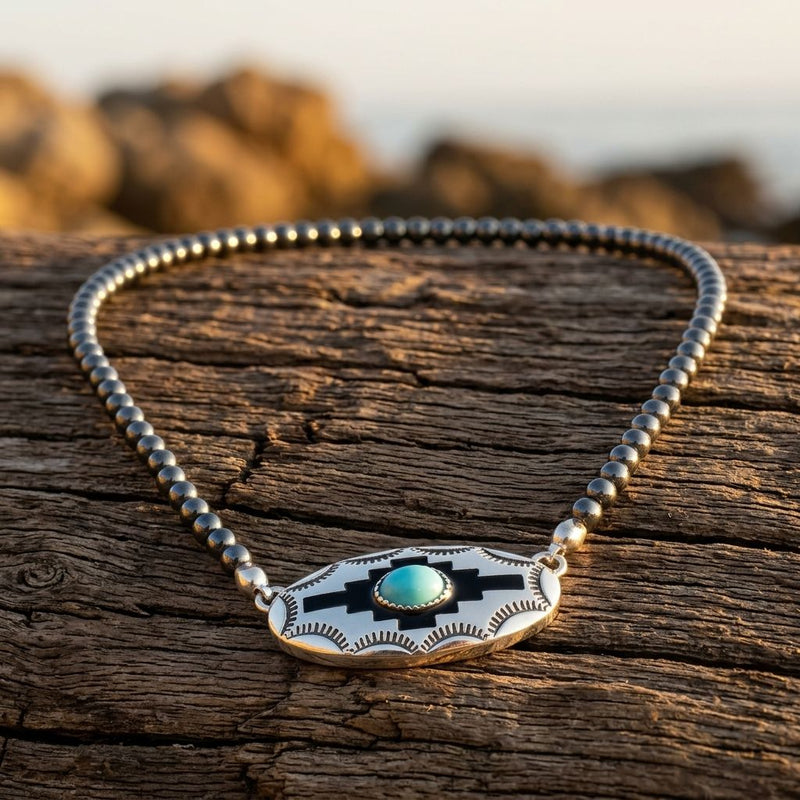 Southwestern Silver Turquoise Cross Necklace