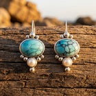 Bohemian Silver Turquoise Pearl Drop Earrings