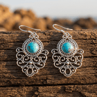 Vintage Silver Turquoise Filigree Drop Earrings